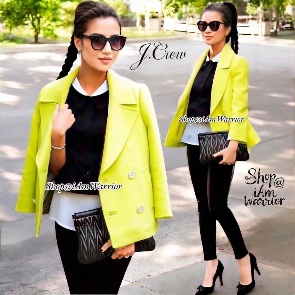 J.Crew Collection NWOT neon wool blend double breasted peacoat *shop@iamwarrior - Picture 2 of 15